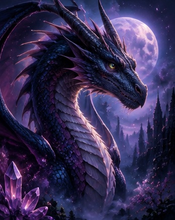 Dragon in a moonlit enchanted forest